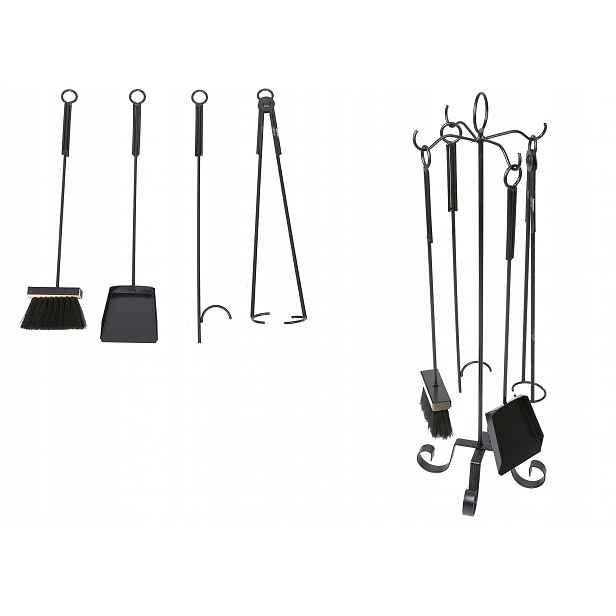 Krbové náčiní černé 5 prvků kov loft pohrabáč kartáč 75 cm