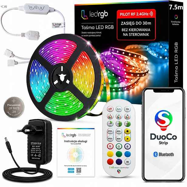 Set Led pásek 7.5M Rgb 5050 Aplikace Bluetooh Dálkový Ovladač Rádiový 2.4G Hudba
