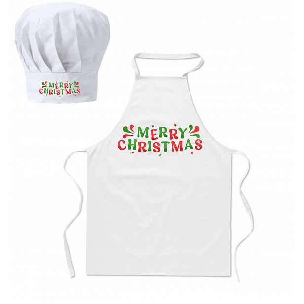 Vánoční sada Kuchyňská zástěra Kuchařská čepice Dárek Merry Christmas