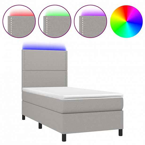 vidaXL Box spring postel s matrací a LED světle šedá 90x190 cm textil