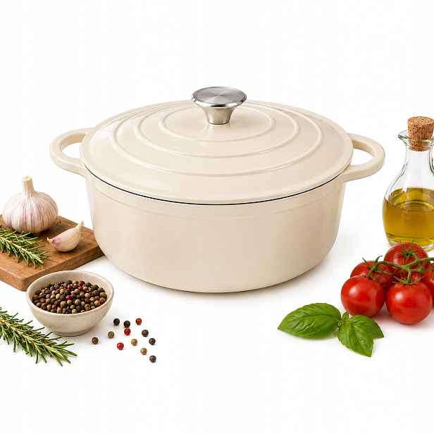Hrnec 5,9L Smaltovaný Smalt s Víkem Indukce Trouba Plyn 28 cm