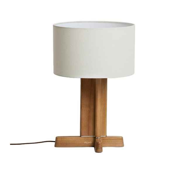 Bílá/hnědá stolní lampa z kaučukového dřeva s textilním stínidlem (výška 48 cm) Niani – Kave Home