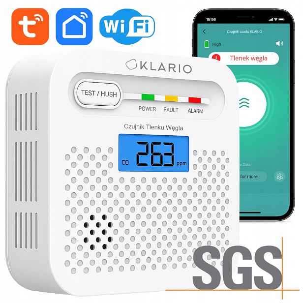 Detektor Oxidu Uhelnatého Co Bezdrátový Wifi Tuya 10 Let 85DB LCD