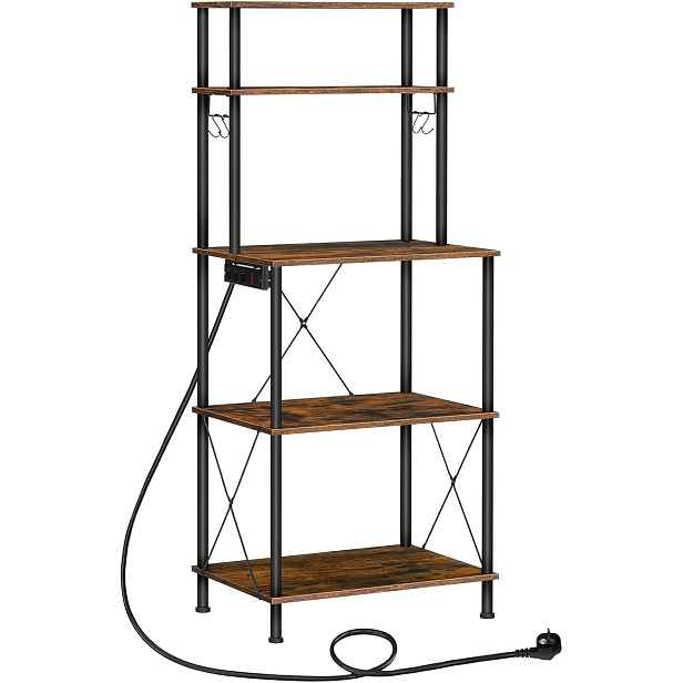 Kuchyňský regál Vasagle Filo 60 cm s vestavěnými zásuvkami černý/hnědý