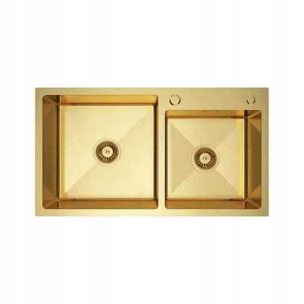 Nerezový dřez Alex gold zlatý 78x45 cm dvoudílný Set