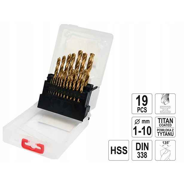 Sada vrtáků do kovu Yato HSS-TiN, 19dílná ks 1–10 mm.