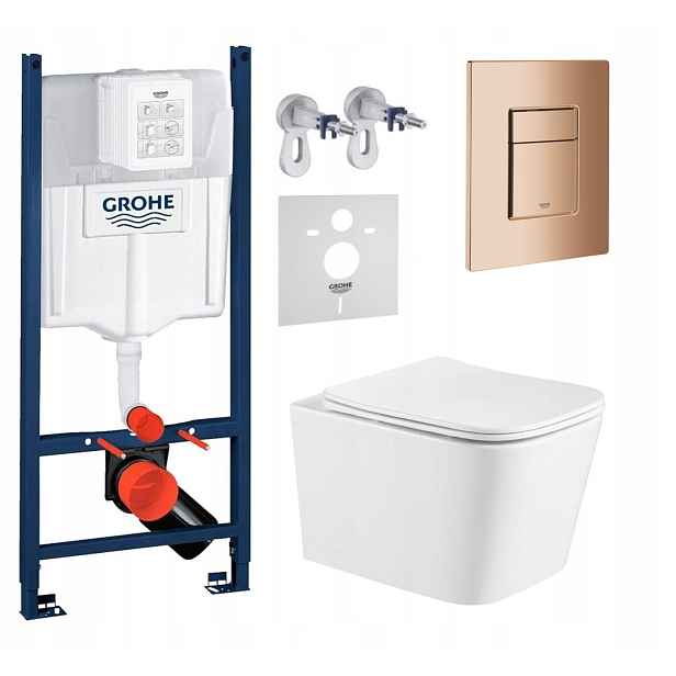 Wc sada Grohe Rapid s mísou Tornado Alba tlačítko měděný lesk