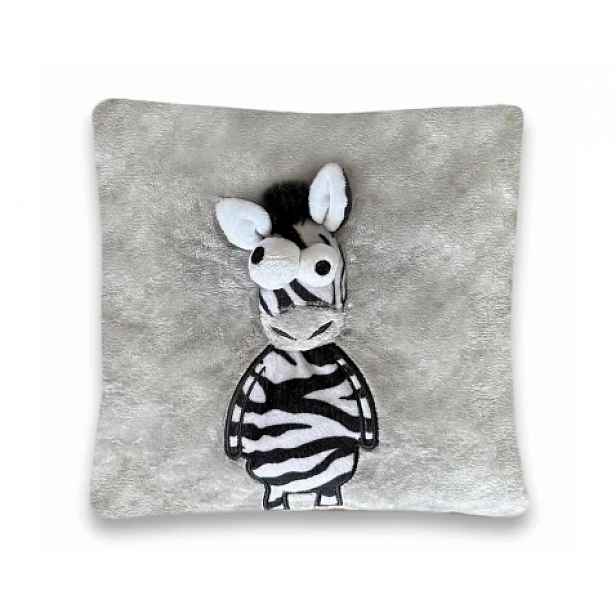 Dětský plyšový polštář 3D zebra 25x25 cm, šedý