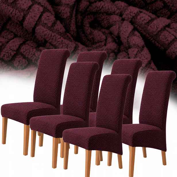 Povlak Na Židli XXL Žakárová Jedlička 6 Ks Elastický Oeko-tex Bordový