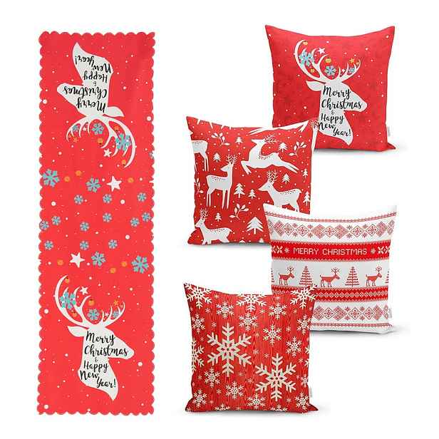 Sada 4 vánočních povlaků na polštář a běhounu na stůl Minimalist Cushion Covers Joy
