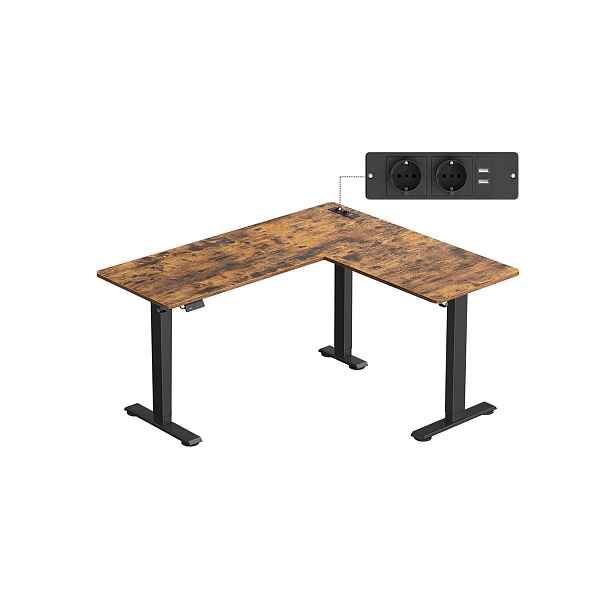 SONGMICS Rohový výškově nastavitelný pracovní stůl Vasagle Grey 160 cm hnědý/černý