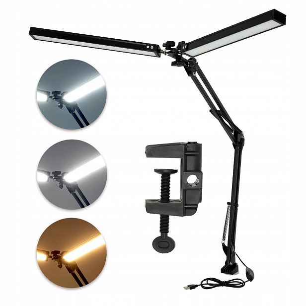 Dvojitá stolní lampa Kreslící nastavitelná 28W regulace barvy Černá
