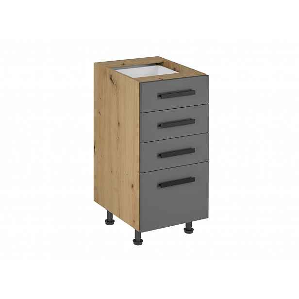 Kuchyňská skříňka se šuplíky VALEN 2 - šířka 40 cm, dub artisan / šedá