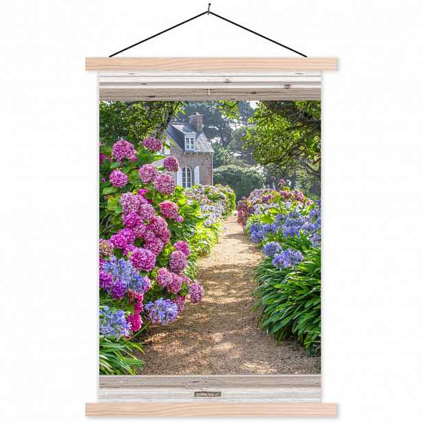 MuchoWow PLAKÁT S MAGNETICKOU LIŠTOU Hortenzie - Průhledné - Květiny - Léto - Fialová - Cesta 40x60 cm