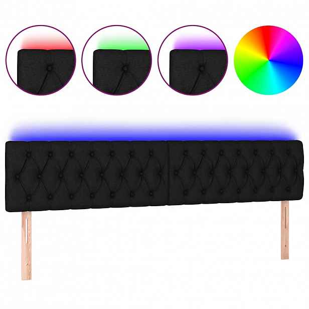 vidaXL Čelo postele s LED černé 200 x 7 x 78/88 cm textil