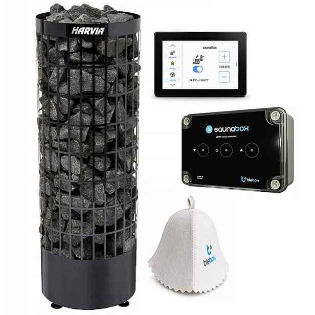 Kamna Harvia Cilindro PC90E Black Steel 9 kW SaunaBox Dotykový panel 5“ WiFi