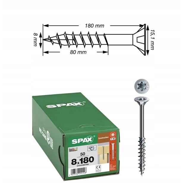 Univerzální vruty Wirox pro dřevěné konstrukce Spax 8 x 180 mm 50 ks