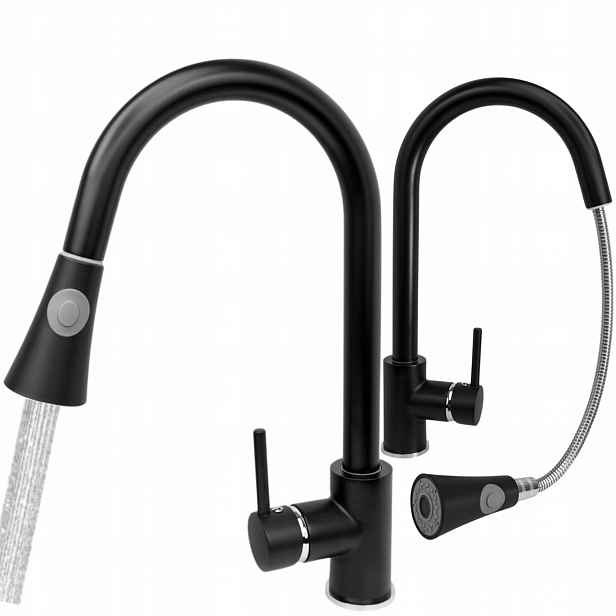 Kuchyňská baterie Taru Černá s výsuvným výtokem Dřez Kuchyňský kohout