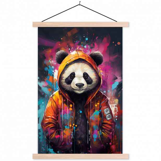 MuchoWow PLAKÁT S MAGNETICKOU LIŠTOU Panda - Bunda - Graffiti - Oranžová 40x60 cm