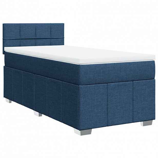 vidaXL Box spring postel s matrací modrá 90x200 cm textil