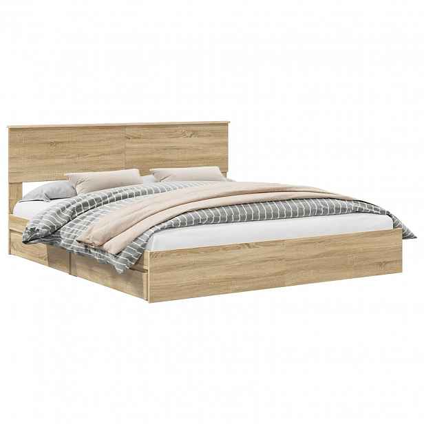 vidaXL Postel s úložným prostorem se zásuvkou Sonoma dub 180 x 200 cm