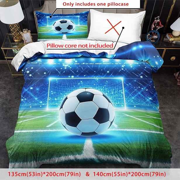 TEMU 2/3dílná sada povlečení s kresleným boho , halloweenská ložní souprava, zářivý povlak na přikrývku s fotbalovým stadionem a fotbalovým míčem,
