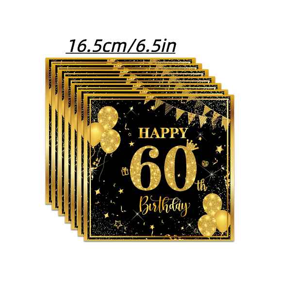 TEMU 20 ks ubrousků s oslavným nápisem k 60. narozeninám, černo-zlaté dekorace k 60. narozeninám, oslavy 60. narozenin pro muže i ženy, koktejlové