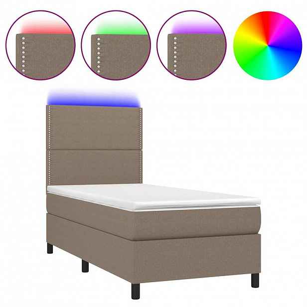 vidaXL Box spring postel s matrací a LED taupe 90x190 cm textil