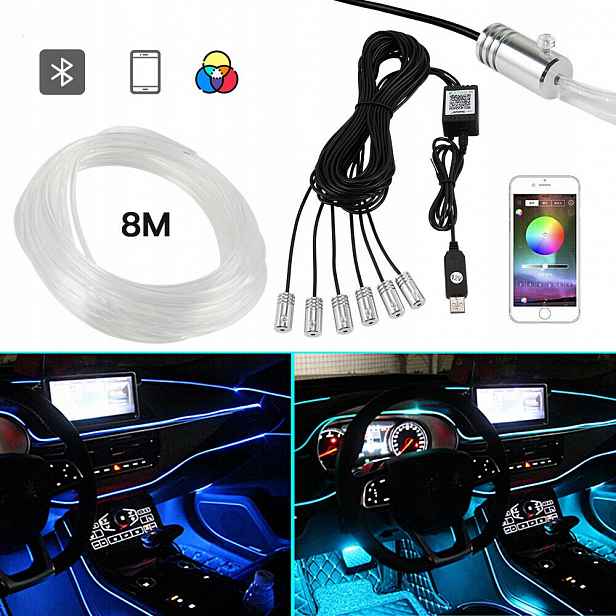 8 metrů dlouhý Rgb Led světelný pásek, vhodný pro osvětlení interiéru automobilů