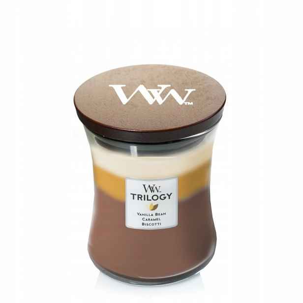 Cafe Sweets Woodwick Trilogy – střední vonná svíčka s dřevěným knotem
