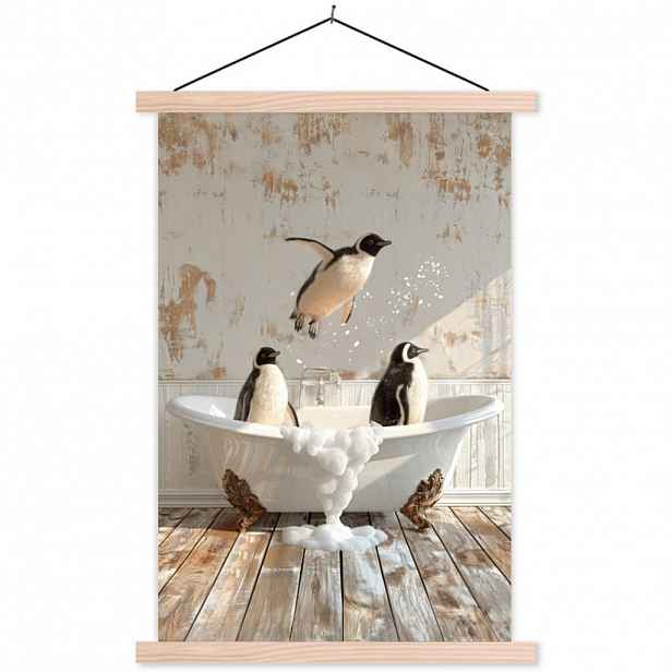 MuchoWow PLAKÁT S MAGNETICKOU LIŠTOU Vintage - Tučňák - Vana - Pěna 60x90 cm