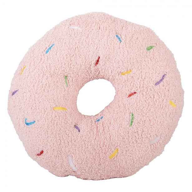 Růžový dekorativní polštář ve tvaru donutu s posypem - Ø 35*6 cm Clayre & Eef