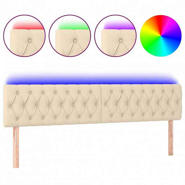 vidaXL Čelo postele s LED krémové 200 x 7 x 78/88 cm textil