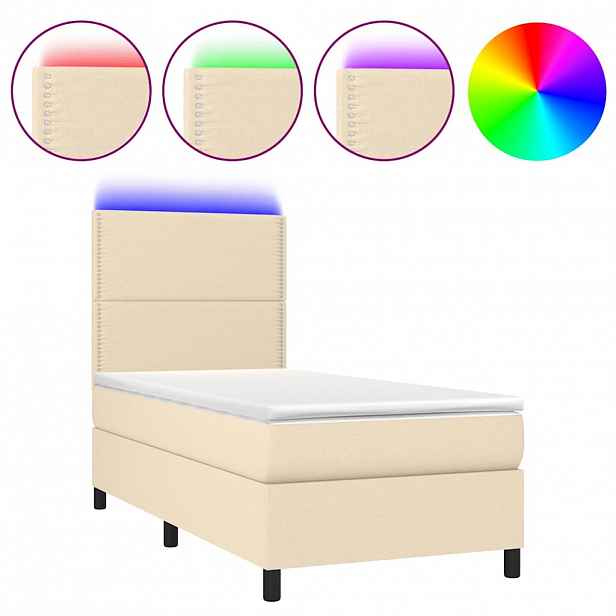 vidaXL Box spring postel s matrací a LED krémová 90x190 cm textil