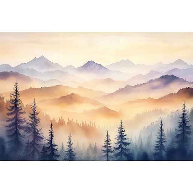 Fototapeta Flizelina Krajina Hory Stromy Les Mlha Slunce 254x184 130g