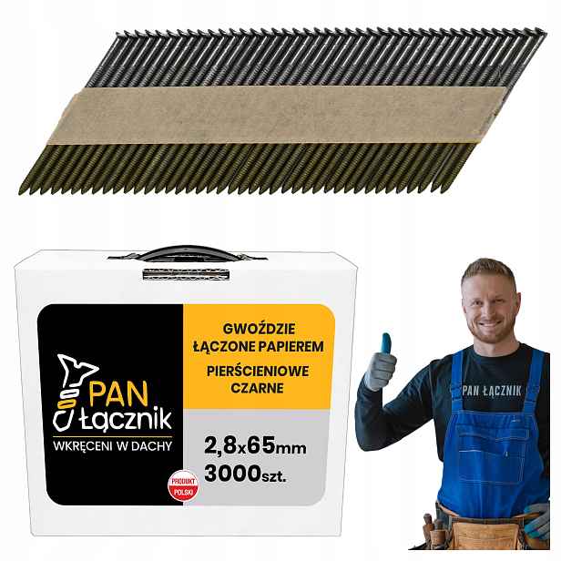 Hřebíky do hřebíkovačky spojené papírem 2,8x65 34° Kroužkové 3000ks