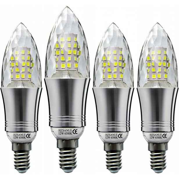 Hzsanue Led žárovky E14 12W 100W 1350 lm – 6500K studená bílá, 4 kusy