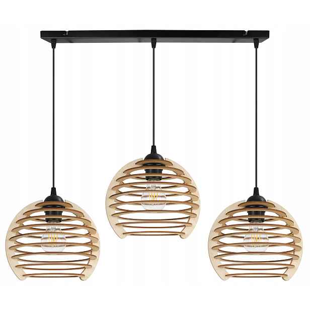 Závěsná Lampa Trojitý Stropní Lustr Dřevěný Moderní Boho Led