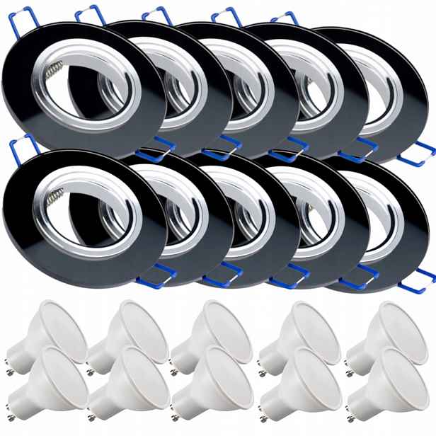 10 x Skleněná Černá Stropní Lampa Halogenová Objímka Led Žárovky 5W