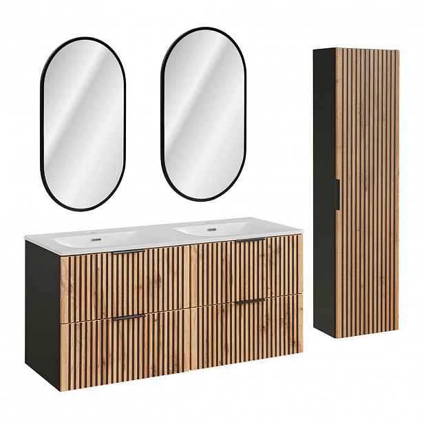 Petits-meubles KOUPELNOVÝ NÁBYTEK 120.4cm Gaia 2er-Set Dubové dřevo a černá barva