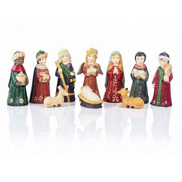 Figurky do vánočního betlému, ručně malované, keramické, 10 ks, 12 cm