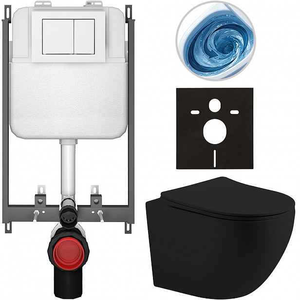 Kompletní WC set Basic/Cesso - černá matná - WC tlačítko Maxio/Bílá - pro zazdění - 49x36 cm - 8050BD86211