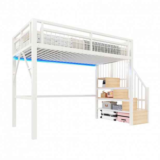 STILVORA HOCHBETT 140/200 cm in Weiß mit Stauraum und LED
