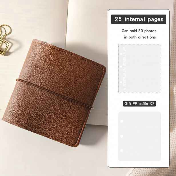 TEMU Mini instantní fotoaparát s měkkou umělou kůže, kapesní fotoalbum, 25 listů/50 stran, mini album s volnými , doplňovatelný 3kroužkový