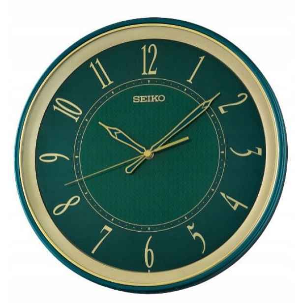 Elegantní Zelený Zlatý Tichý Kulatý Japonský Hodinový Stroj Seiko QXA834M 34 cm