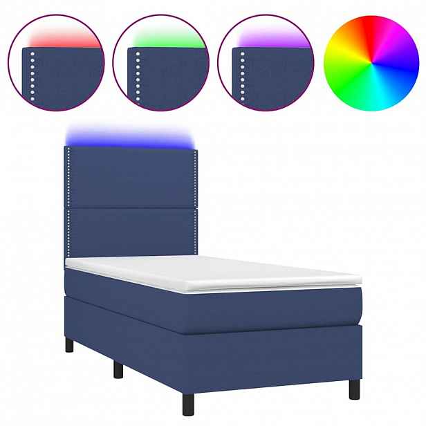 vidaXL Box spring postel s matrací a LED modrá 90x190 cm textil