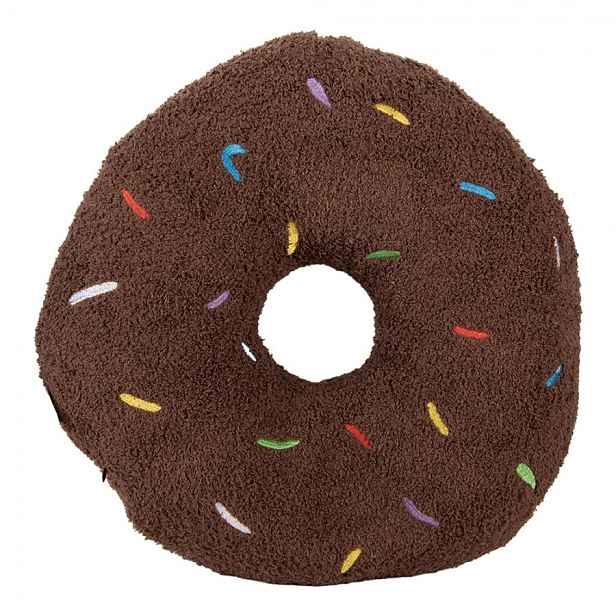 Hnědý dekorativní polštář ve tvaru donutu s posypem - Ø 35*6 cm Clayre & Eef