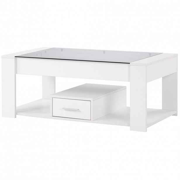 Modfu KONFERENČNÍ stolek z dřevotřísky 100x50x40 cm bílý se skleněnou deskou, 2 zásuvkami a úložným prostorem
