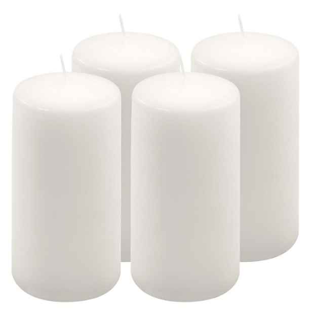 Nexos sada 4 parafínových sloupkových svíček 15 cm × Ø 7,5 cm, 530 g/ks, bílá, neparfémované