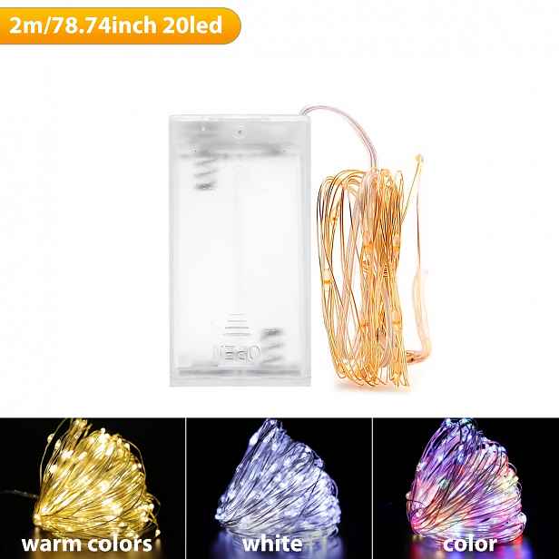 TEMU /100 LED Barevná Bateriová Světelná Řetěz z Měděného Drátu, Snová Atmosféra, Sváteční Dekorace, Valentýn, Svatba, Valentýnský Ramadán, Zavinutý